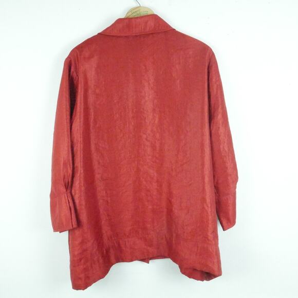 Ali Miles 1X Jacket Lagenlook Artsy Trapeze Hem Lightweight Shiny Classic - Picture 8 of 8